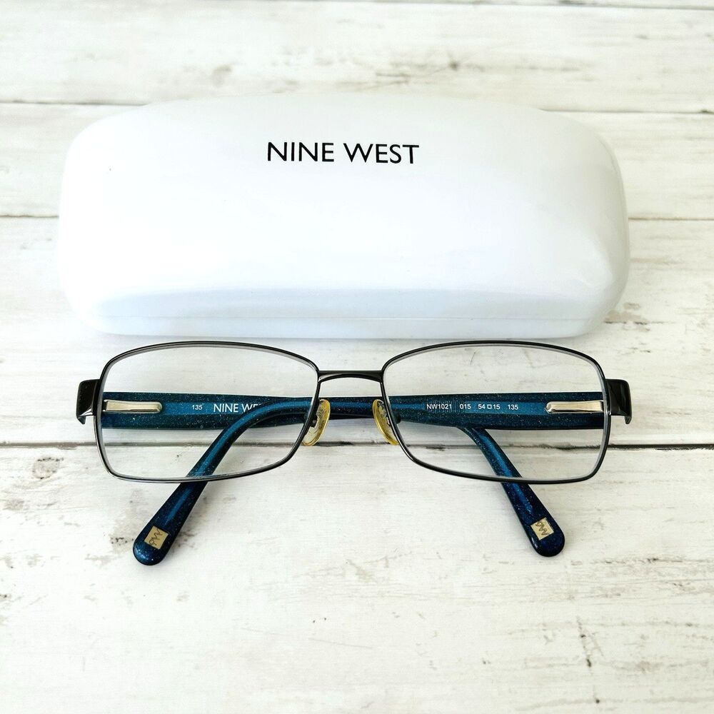 NINE WEST NW 1021 Full Frame Wire Eyeglasses 54015 135 Blue w/Case